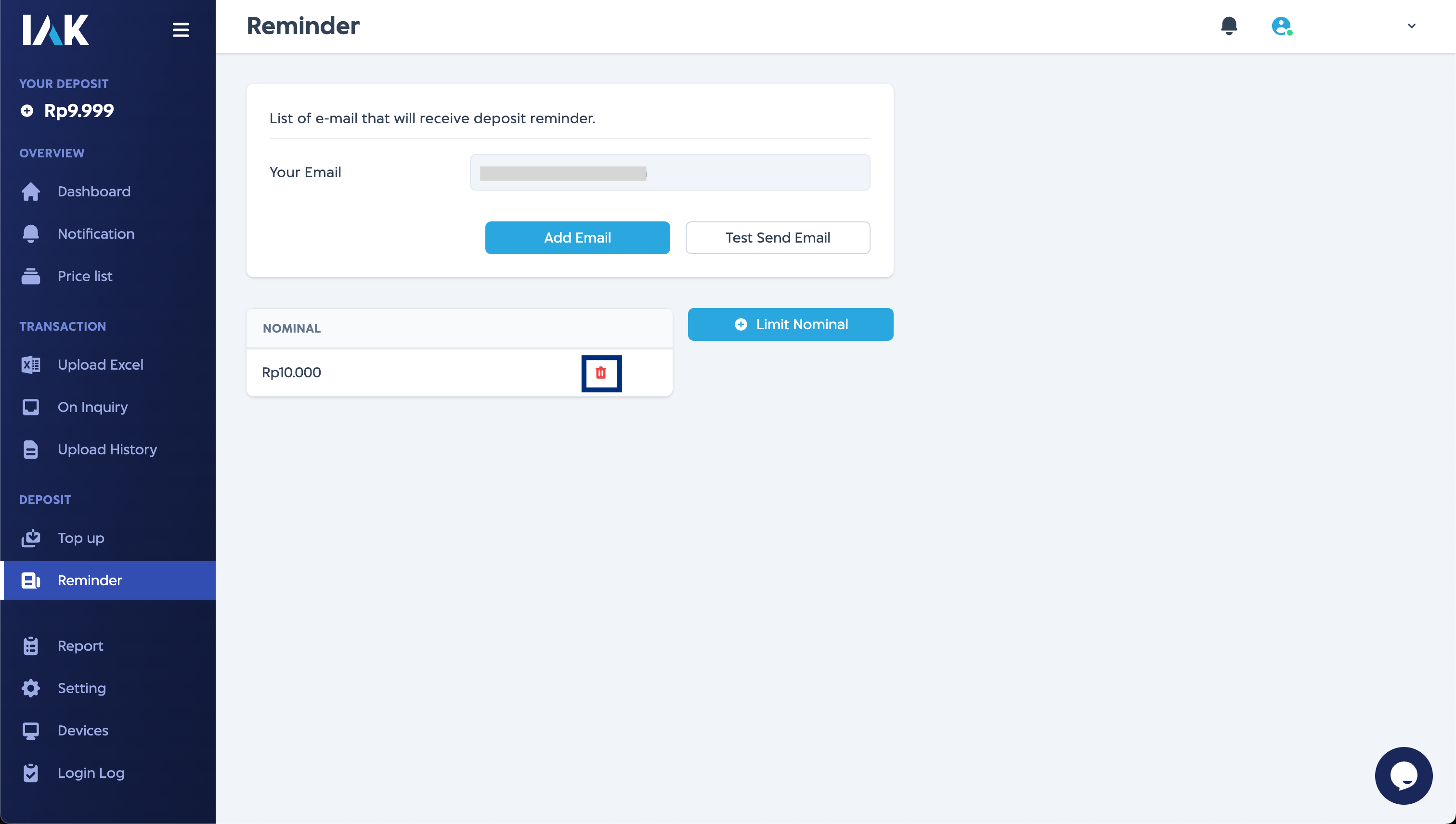 Delete Deposit Limit Reminder