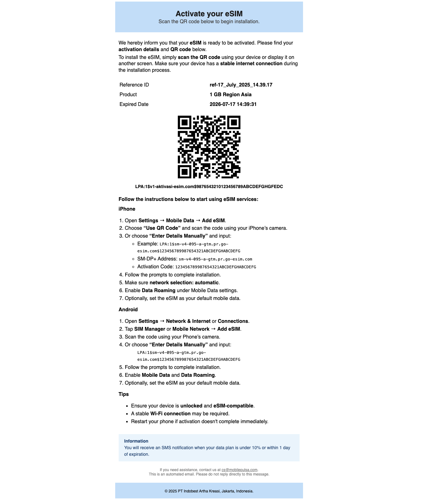 Email Activation eSIM