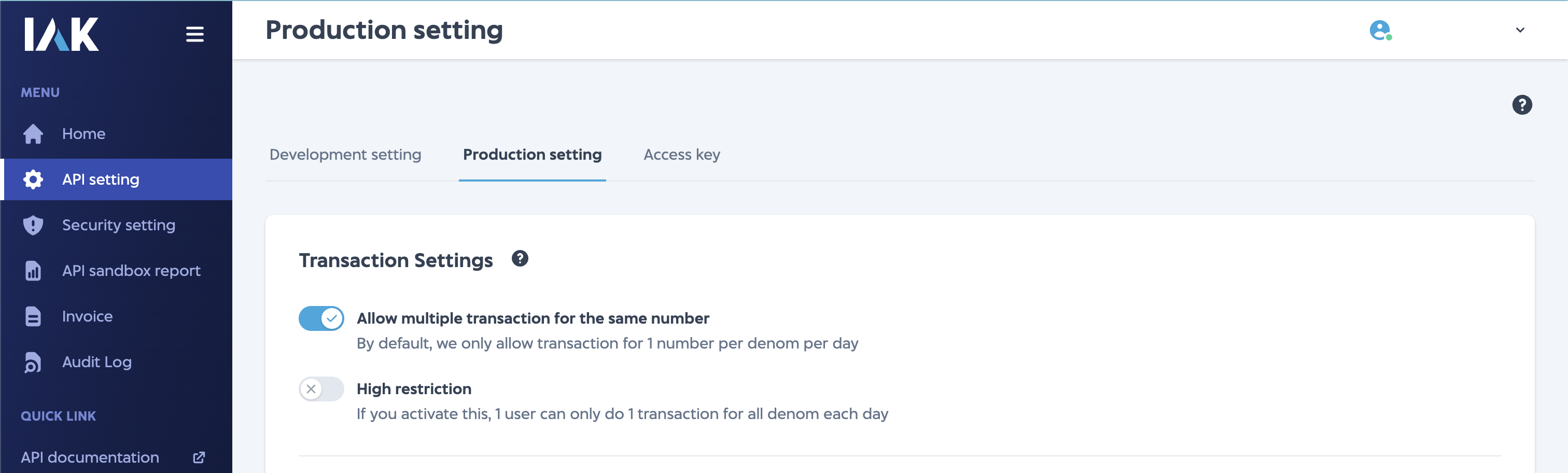 Transaction Restriction